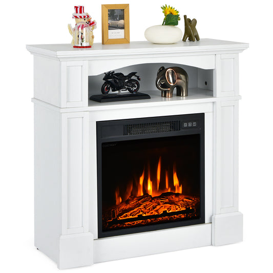 Topbuy 32'' Electric Fireplace with Mantel 1400W Freestanding Heater with Remote Control & Adjustable Brightness White/Natural