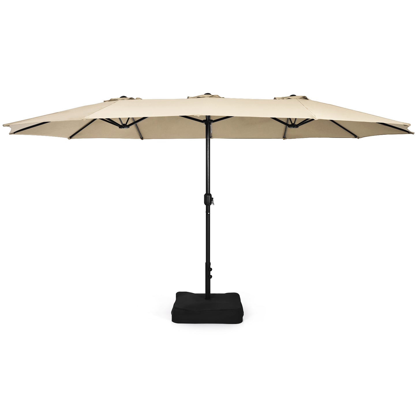 Patiojoy 15FT Double-Sided Twin Patio Umbrella with Base Extra-Large Market Umbrella for Outdoor Wine/Beige/Coffee/Orange/Turquoise/Grey