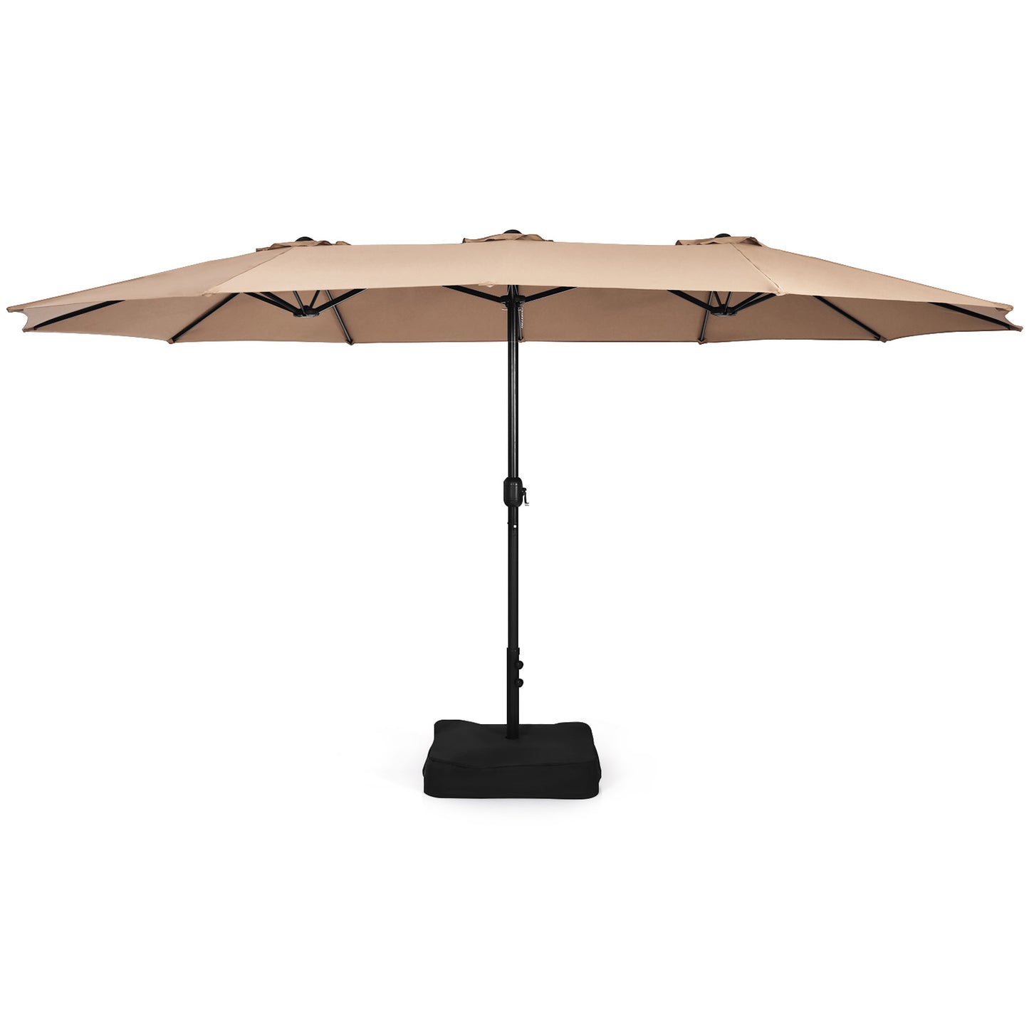 Patiojoy 15FT Double-Sided Twin Patio Umbrella with Base Extra-Large Market Umbrella for Outdoor Wine/Beige/Coffee/Orange/Turquoise/Grey