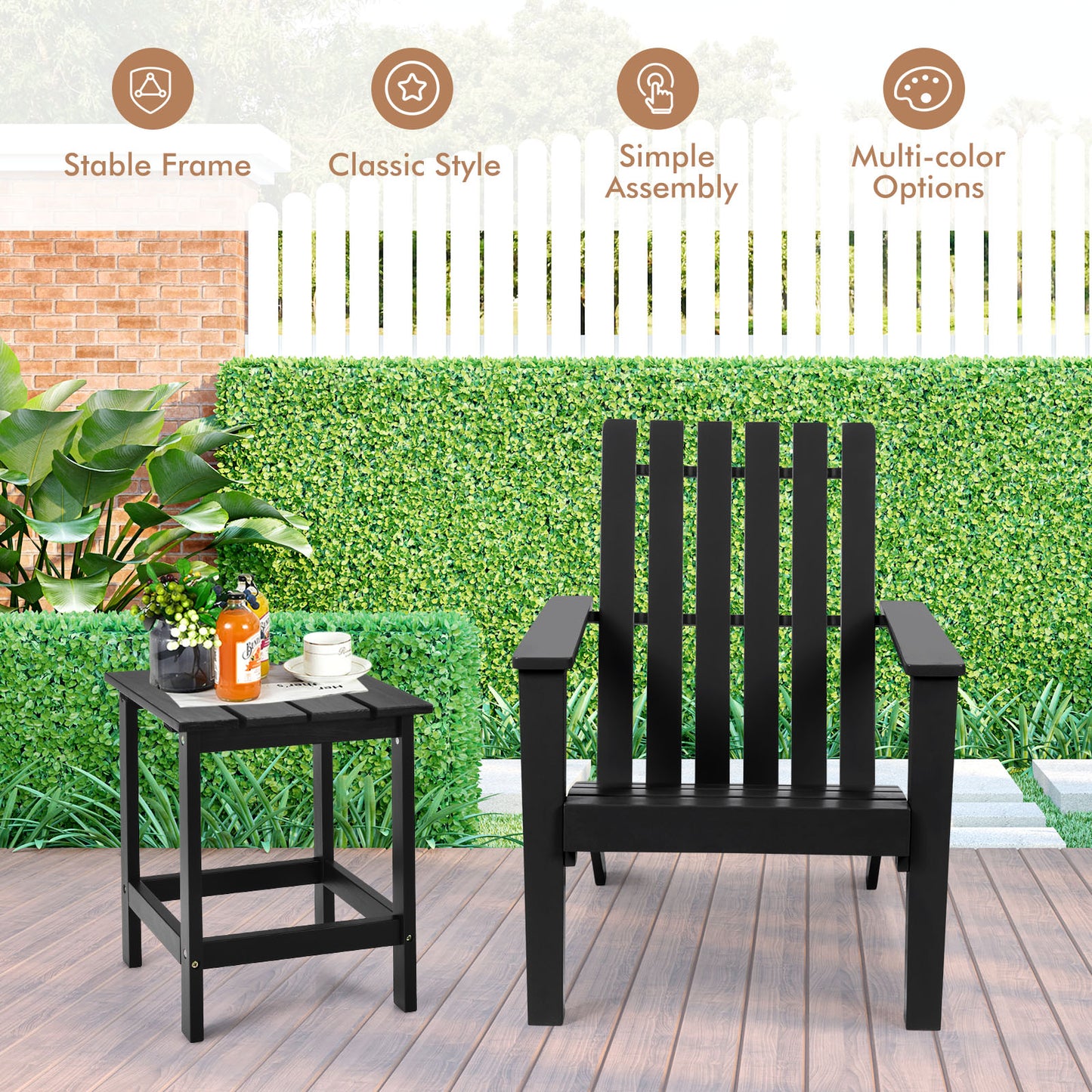 Patiojoy Wooden Adirondack Chair W/Ergonomic Design Outdoor Lounge Armchair Acacia Wood chair for Yard&Patio Black/Gray/White/Natural