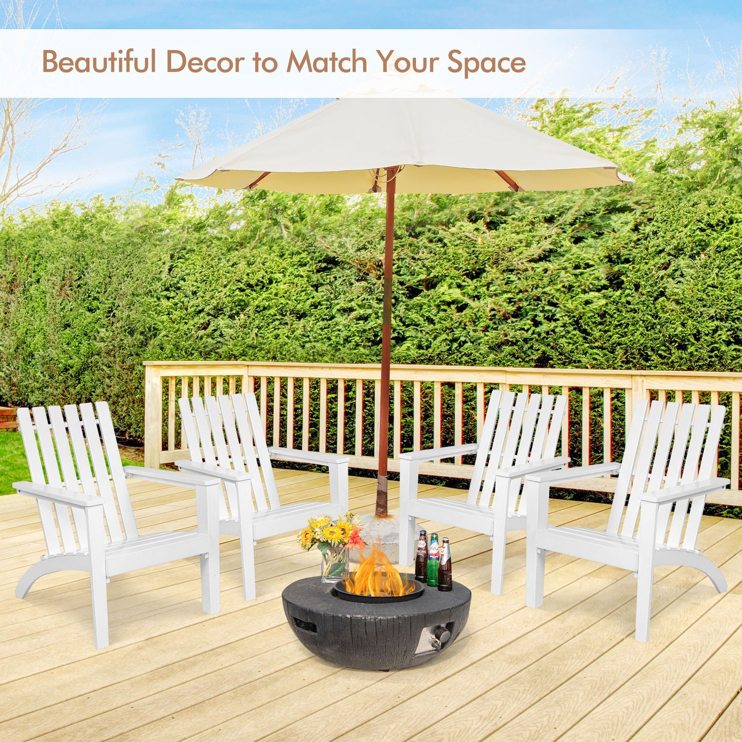 Patiojoy Wooden Adirondack Chair W/Ergonomic Design Outdoor Lounge Armchair Acacia Wood chair for Yard&Patio Black/Gray/White/Natural