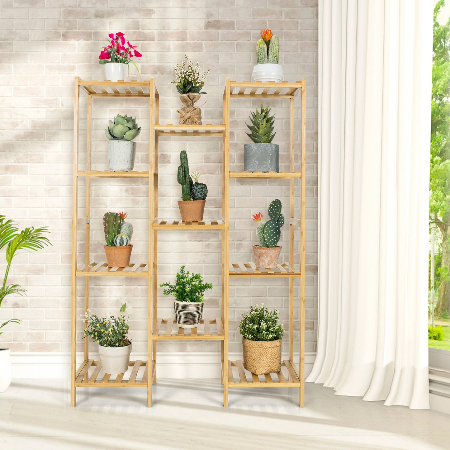 Topbuy 9/11 Tiers Bamboo Plant Stand for Indoor Plants Multiple Utility Shelf Free Standing Storage Rack Pot Holder