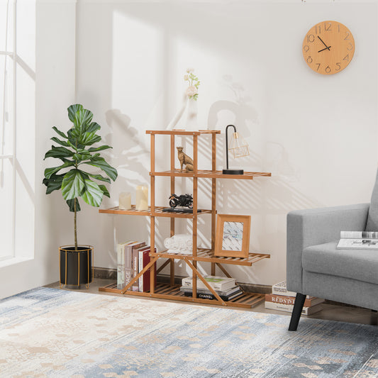 Topbuy 5 Tiers Bamboo Plant Stand for Indoor Plants Multiple Utility Shelf Free Standing Storage Rack Pot Holder Brown/Natural