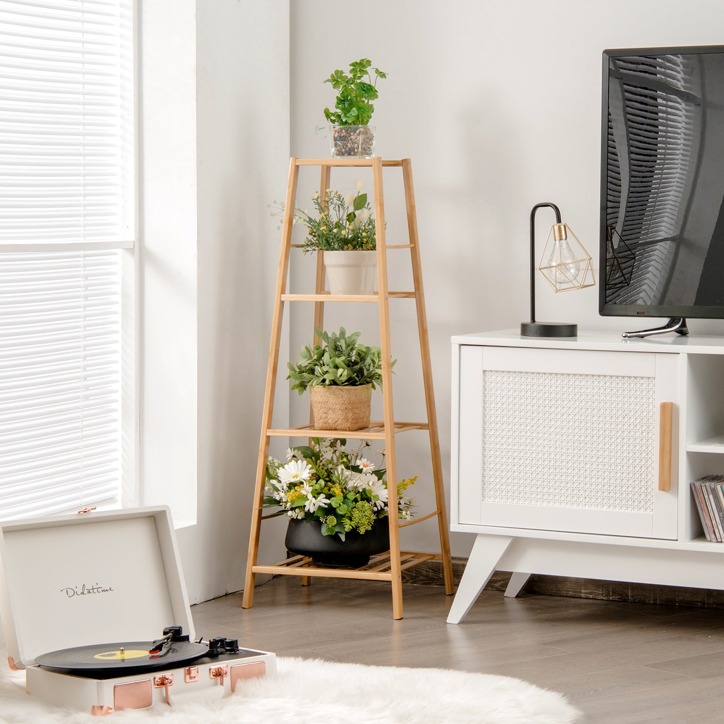 Topbuy 4 Tiers Bamboo Plant Stand for Indoor Plants Multiple Utility Shelf Free Standing Storage Rack Pot Holder Brown/Natural