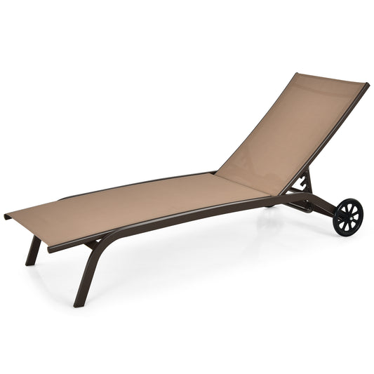 Patiojoy Outdoor Chaise Lounge Chair Patio Lounge Recliner with 6-Position Adjustable Backrest Brown/Black