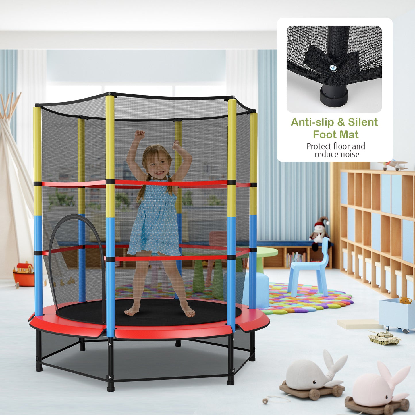 Topbuy 55?¡¥?¡¥ Mini Kids Jumping Exercise ASTM Certified Approved Recreational Trampolines with Enclosure Net for Kids Toy Birthday Gift