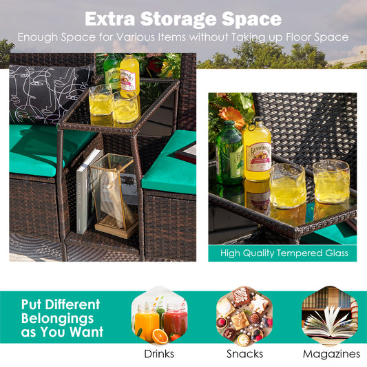 Patiojoy Patio Loveseat 2 Person Cushioned Seats With Center Table Outdoor Rattan Furniture Set