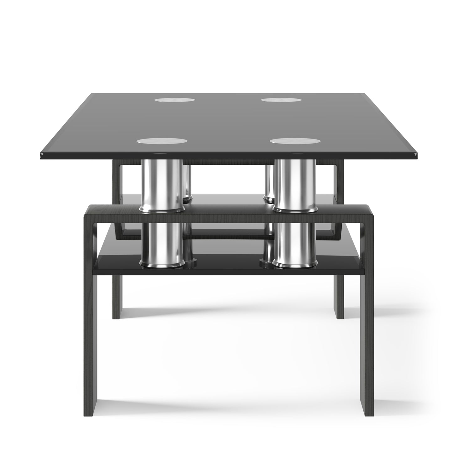 Topbuy Metal Legs Modern Side End Table Rectangle Glass Coffee Table w/Lower Shelf for Living room Black Top/White
