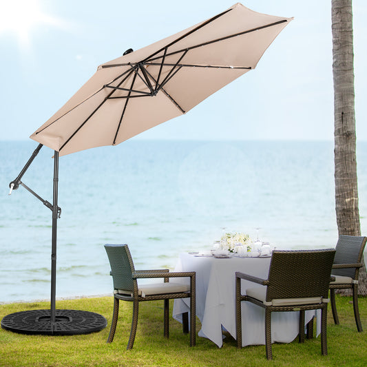 Patiojoy 10FT Patio Umbrella with 32 LED Lights Solar Powered Pool Umbrellas 8 Ribs Cantilever Offset Umbrella for Outdoor Beige/Coffee/Blue/Navy/Wine