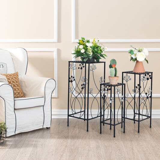 Topbuy 3 Pieces Metal Plant Stand Flower Pots Display Rack with Crystal Floral Design for Garden Square