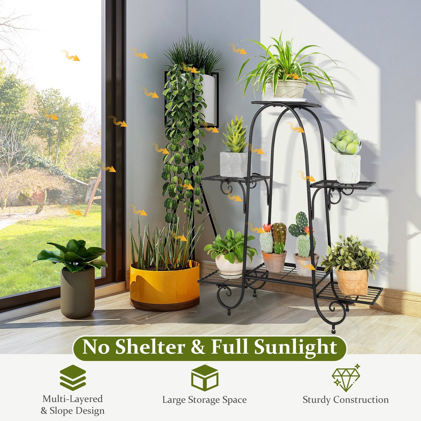 Topbuy 6 Tier Vertical Metal Corner Plant Stand Flower Pots Display Rack Storage Shelf Decorative Planter for Garden