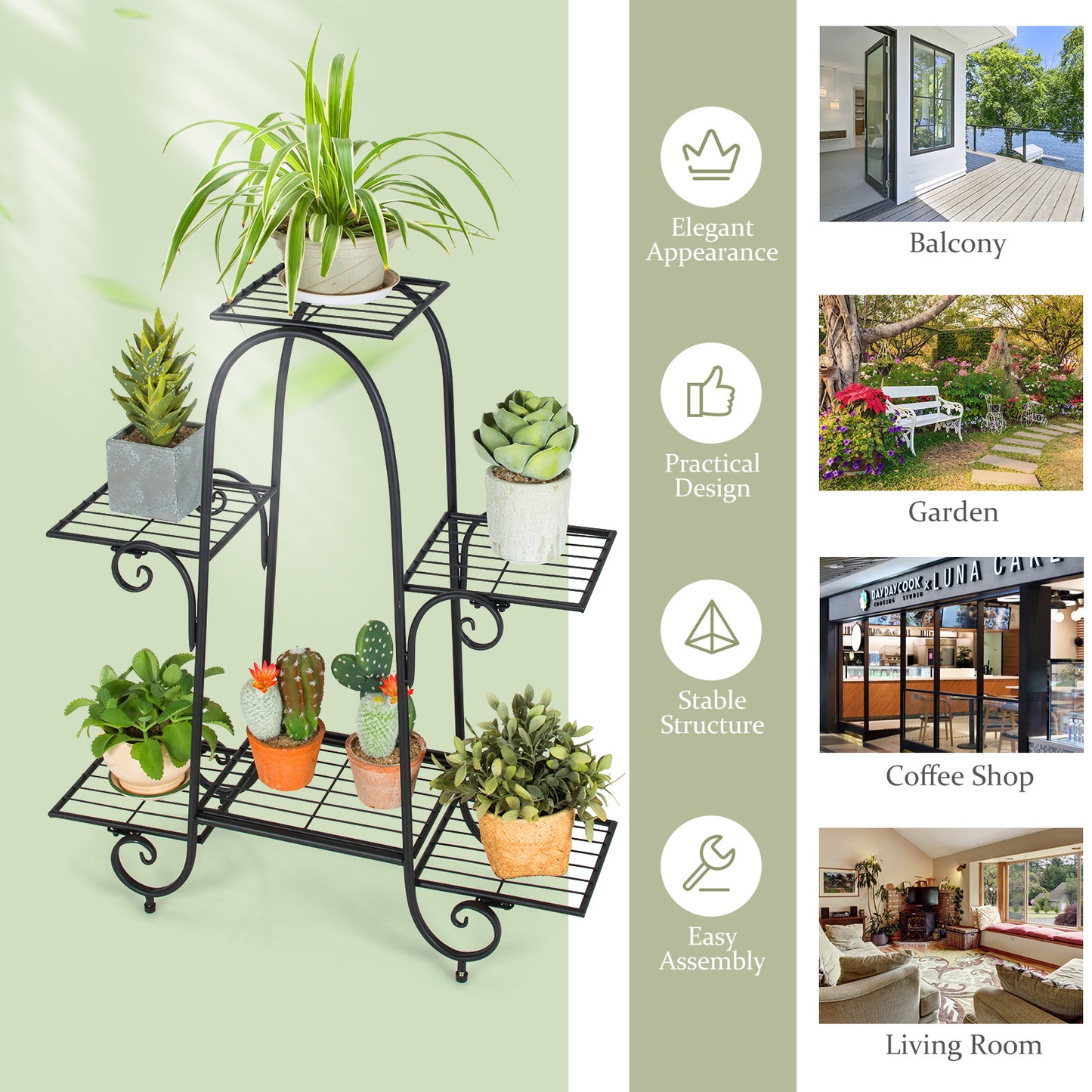 Topbuy 6 Tier Vertical Metal Corner Plant Stand Flower Pots Display Rack Storage Shelf Decorative Planter for Garden