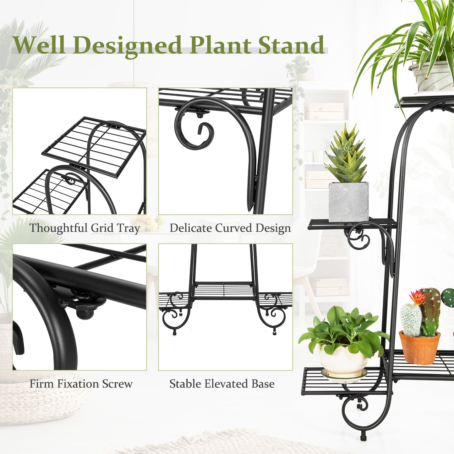 Topbuy 6 Tier Vertical Metal Corner Plant Stand Flower Pots Display Rack Storage Shelf Decorative Planter for Garden