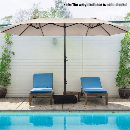 Patiojoy 15FT Double-Sided Twin Patio Umbrella with Base Extra-Large Market Umbrella for Outdoor Beige/Coffee/Wine/Blue/Navy/Orange/Turquoise