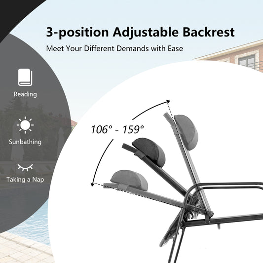 Patiojoy 3PCS Patio Adjustable Back Stackable Chairs Side Table Set Bistro Set Classic Furniture Chair Set for Garden Black/Brown/Grey