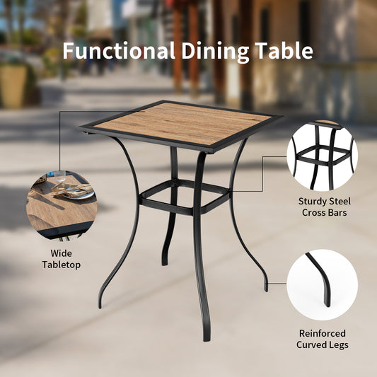 Patiojoy 28'' Patio Bar Height Table Outdoor Steel Square Bar Table W/ Reinforced Steel Structure