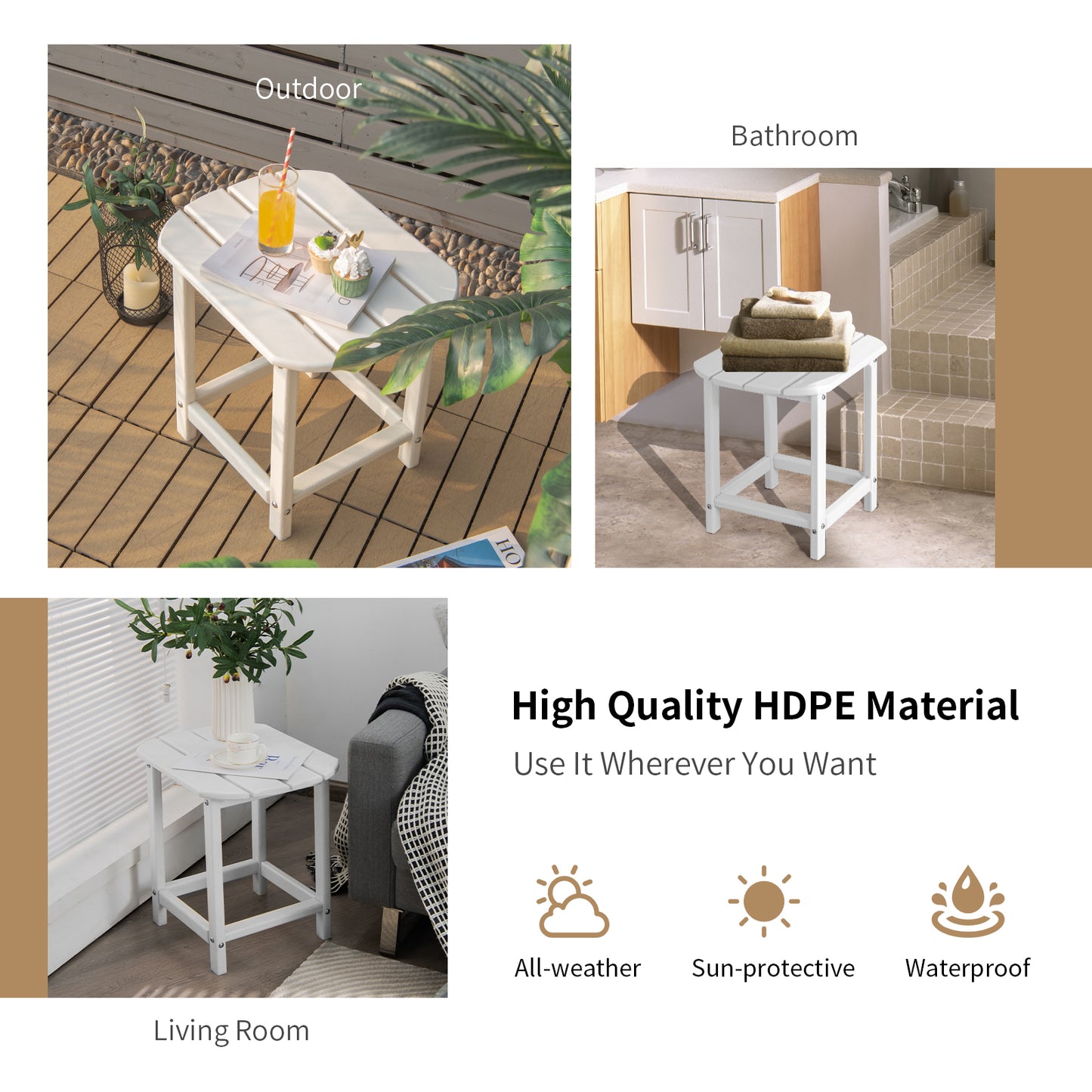 Topbuy 1PC/2PCS 18'' Adirondack Square Tea Table Side Table Outdoor Small Patio Table Weather Resistant or Backyard Garden White