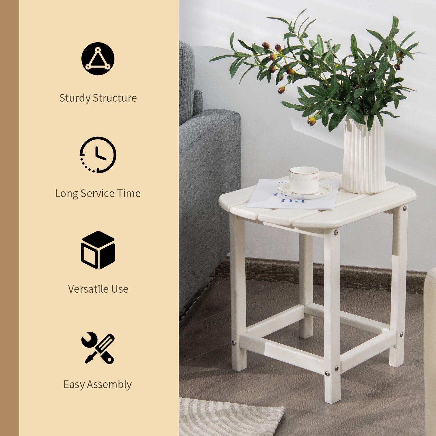 Topbuy 1PC/2PCS 18'' Adirondack Square Tea Table Side Table Outdoor Small Patio Table Weather Resistant or Backyard Garden White