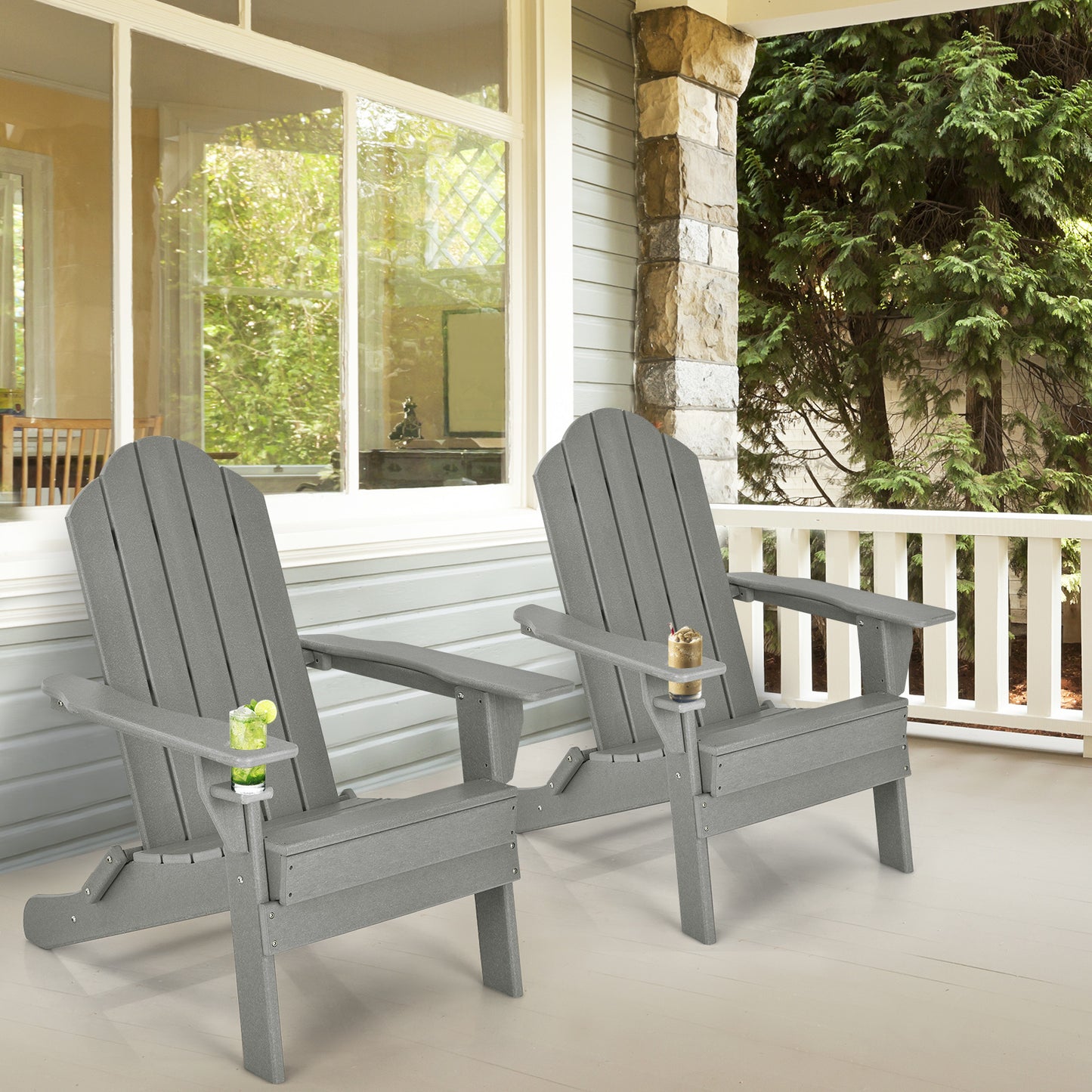 Patiojoy 2PCS Folding Adirondack Chair Outdoor Adirondack Chair Weather Resistant Lounger  Fire Pit Chair for Backyard Porch Poolside Turquoise/Grey/White/Black