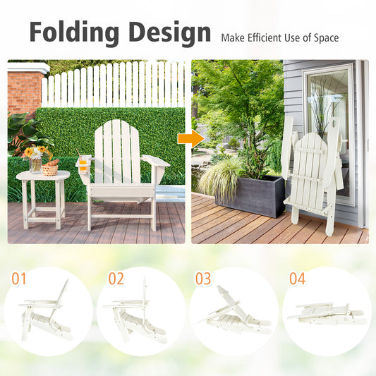 Patiojoy Patio 2PCS Adirondack Chair Side Table Set Outdoor Chair Set with End Table Weather Resistant Cup Holder for Backyard Garden White