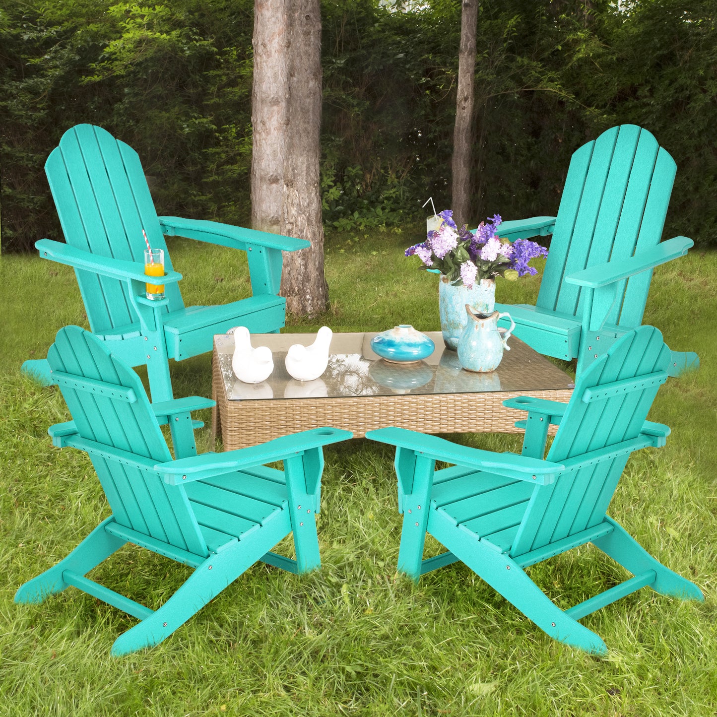 Patiojoy Adirondack Chair Outdoor Fire Pit Chair with Cup Holde Weather Resistant Lounger Chair for Backyard Garden Patio and Deck Black/Grey/Turquoise/White