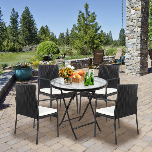 Patiojoy 4 PCS Patio All-Weather Wicker Rattan Dining Chairs Outdoor Arm Cushioned Seats Armrest Garden