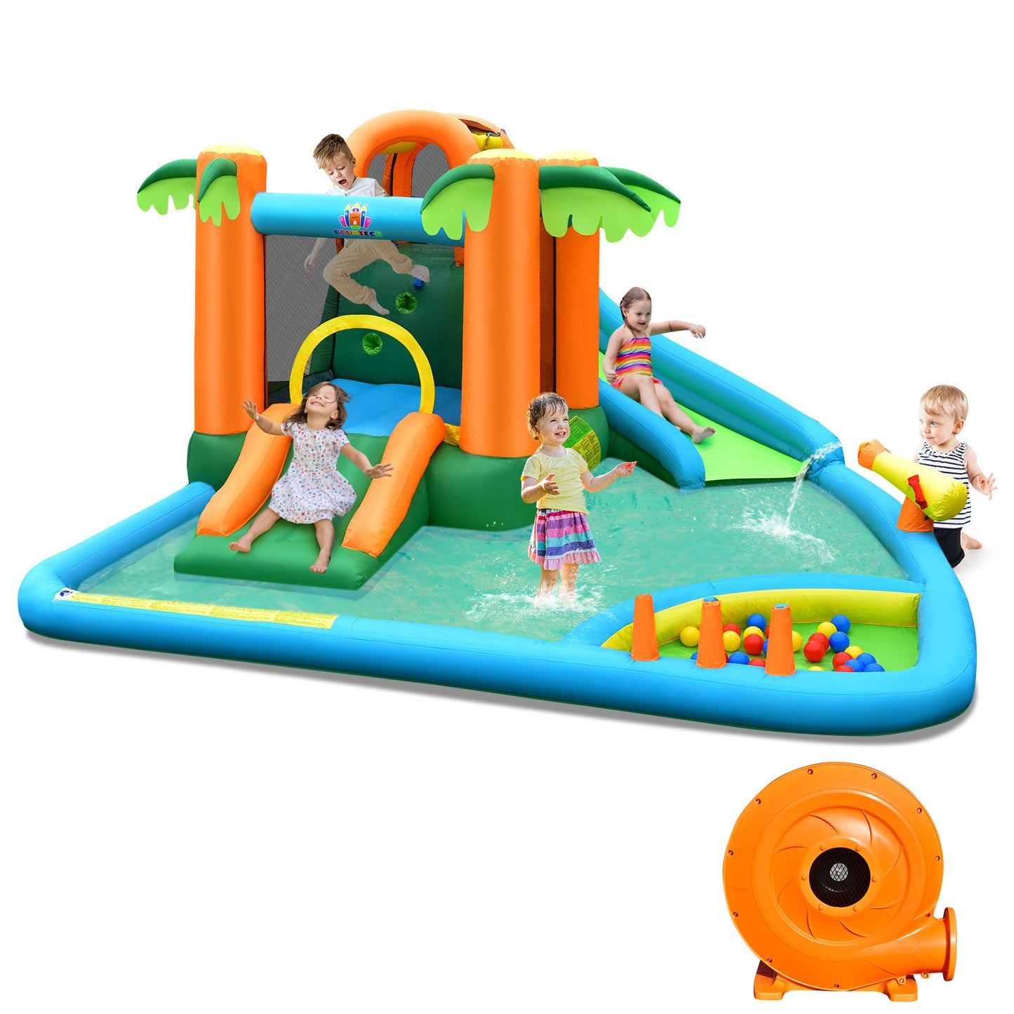 Topbuy 7-in-1 Inflatable Bounce House Jumping Castle Kids Slide Park Ball Pit for Outdoor&Indoor Without Air Blower