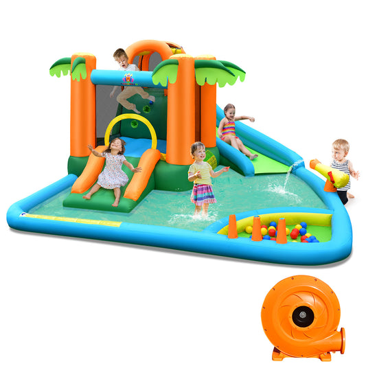 Topbuy 7-in-1 Inflatable Bounce House Jumping Castle Kids Slide Park Ball Pit for Outdoor&Indoor Without Air Blower