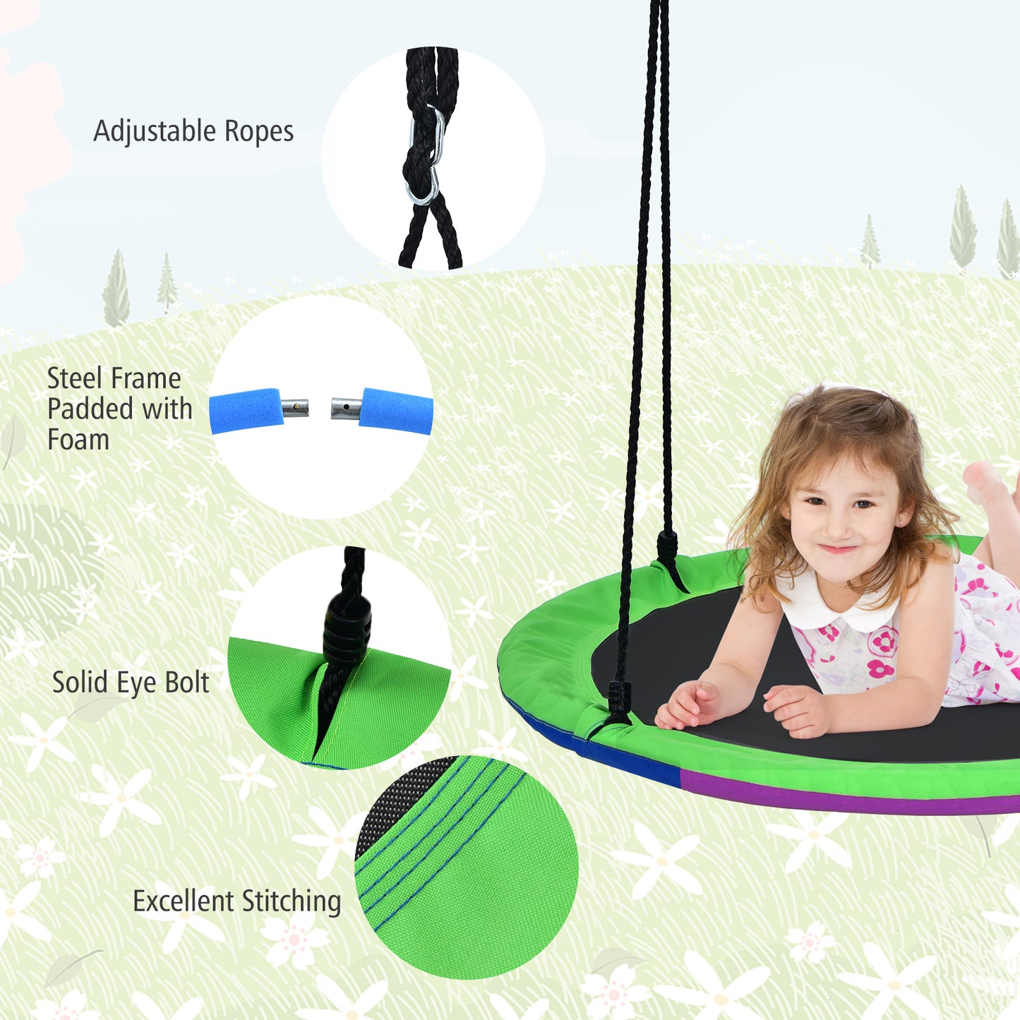 Topbuy 40'' Flying Saucer Tree Swing Indoor/Outdoor Round Mat Tree Swing  Blue/Green/Camo Green