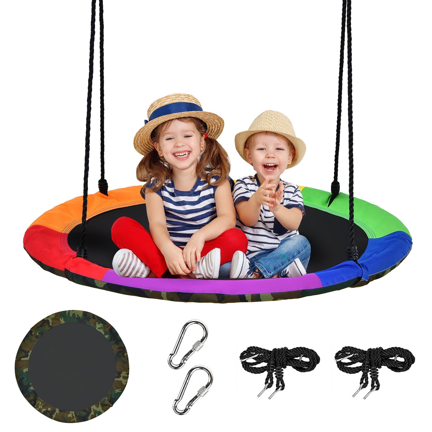 Topbuy 40'' Flying Saucer Tree Swing Indoor/Outdoor Round Mat Tree Swing  Blue/Green/Camo Green