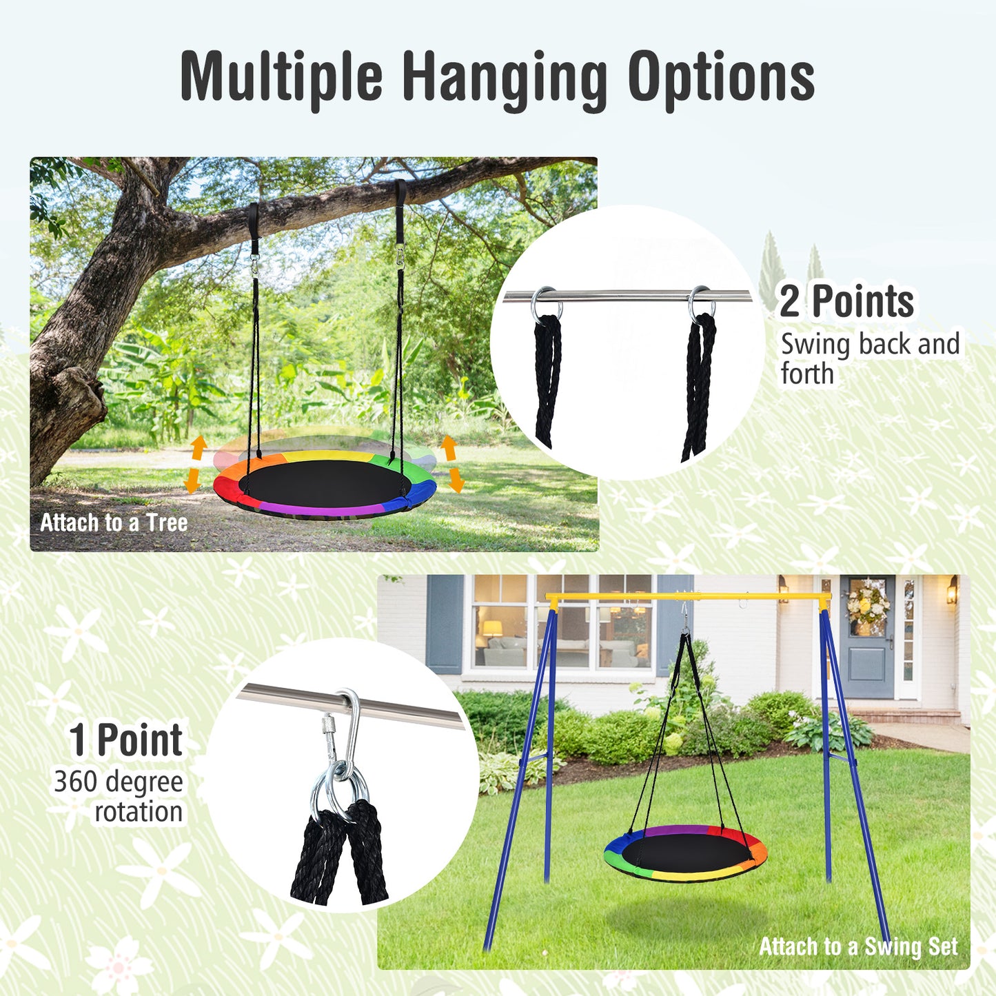 Topbuy 40'' Flying Saucer Tree Swing Indoor/Outdoor Round Mat Tree Swing  Blue/Green/Camo Green