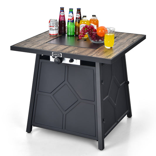 Patiojoy Outdoor Propane Fire Pit Table 28'' Square Gas Fire Table with Removable Lid Lava Stone