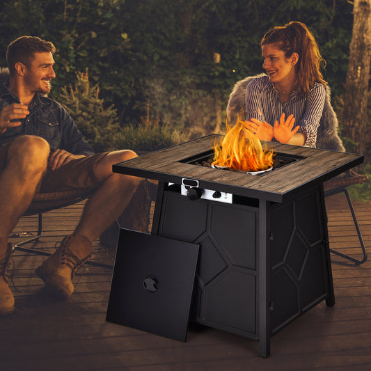 Patiojoy Outdoor Propane Fire Pit Table 28'' Square Gas Fire Table with Removable Lid Lava Stone