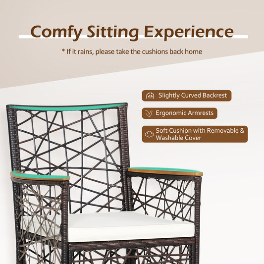 Topbuy Patio PE Rattan Dining Chairs Set of 2/4 Patio PE Wicker Armchairs with Removable Cushions and Acacia Wood Armrests