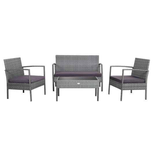 Patiojoy Patio Rattan 4PCS/8PCS Cushioned Chair Side Table Classic Furniture Set Bistro Set Single Sofa Thick Cushion Loveseat for Garden Grey