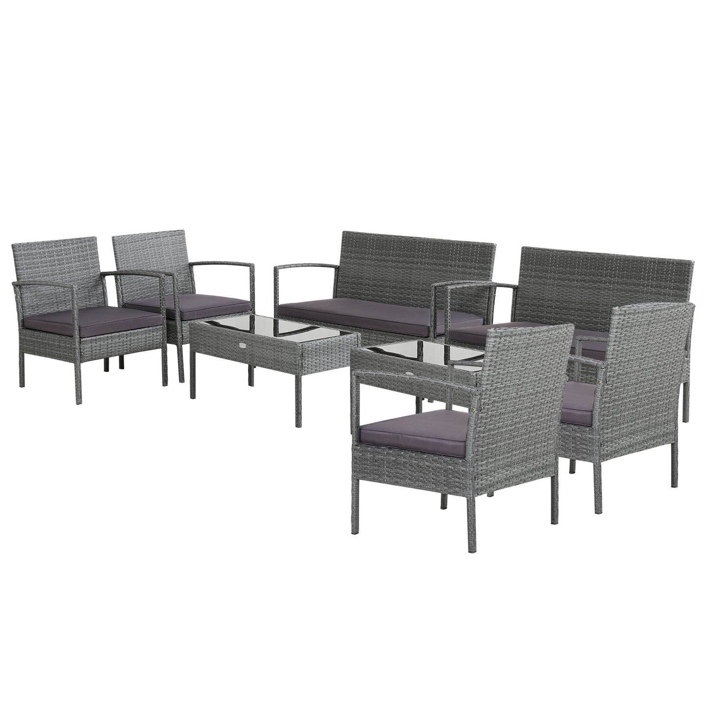 Patiojoy Patio Rattan 4PCS/8PCS Cushioned Chair Side Table Classic Furniture Set Bistro Set Single Sofa Thick Cushion Loveseat for Garden Grey