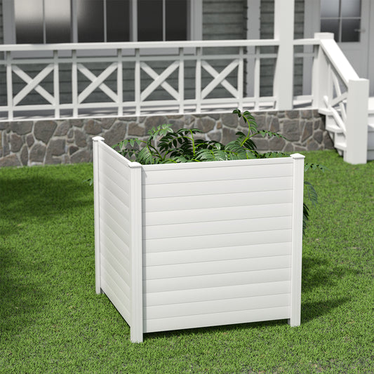 Topbuy Outdoor Privacy Fence Panel 2 Picket PVC Decorative Fence w/3 Cuspidal Stakes Trash Enclosure & Air Conditioner Freestanding Fence for Garden