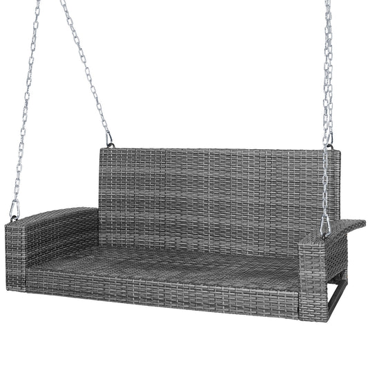 Patiojoy Outdoor Porch Swing Bench, Patio Wicker Hanging Swing with Rustproof Chains & Comfortable Cushions Off White/Turquoise/Red/Black