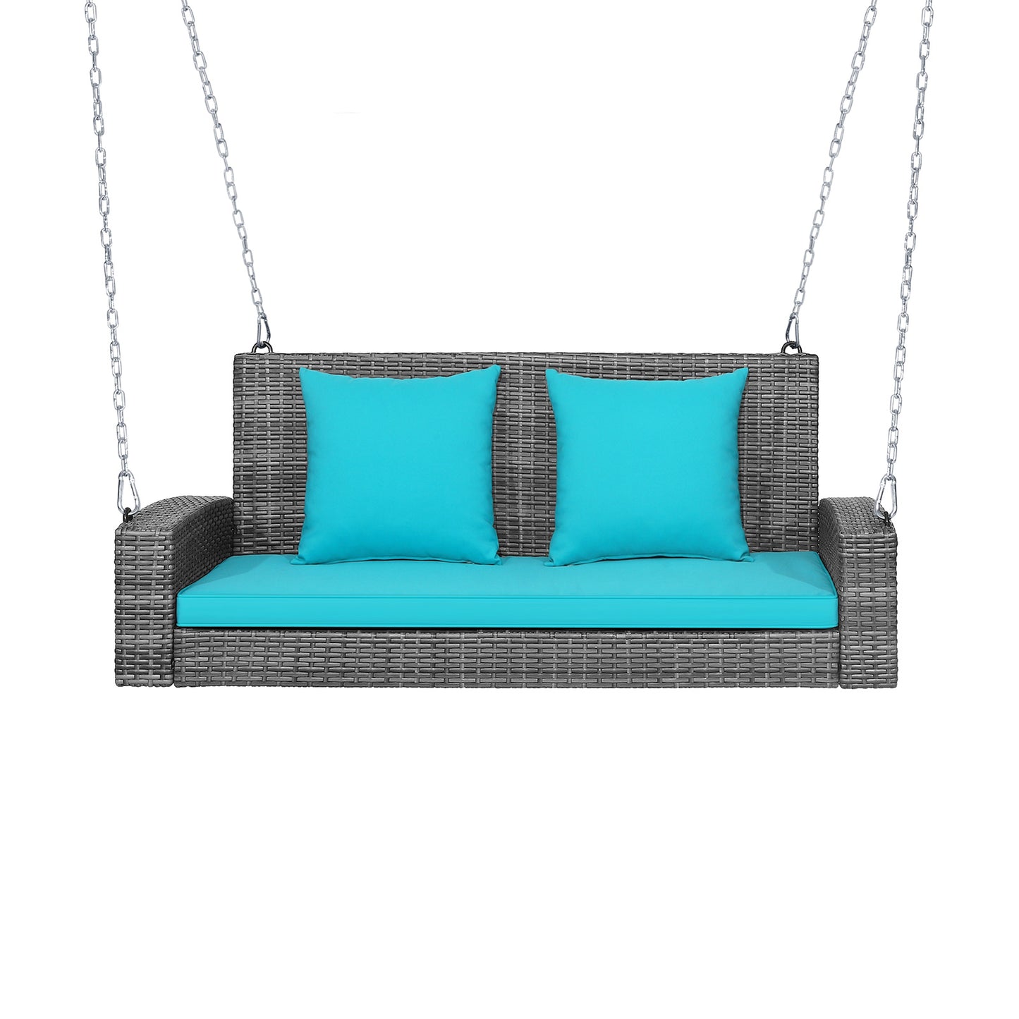 Patiojoy Outdoor Porch Swing Bench, Patio Wicker Hanging Swing with Rustproof Chains & Comfortable Cushions Off White/Turquoise/Red/Black