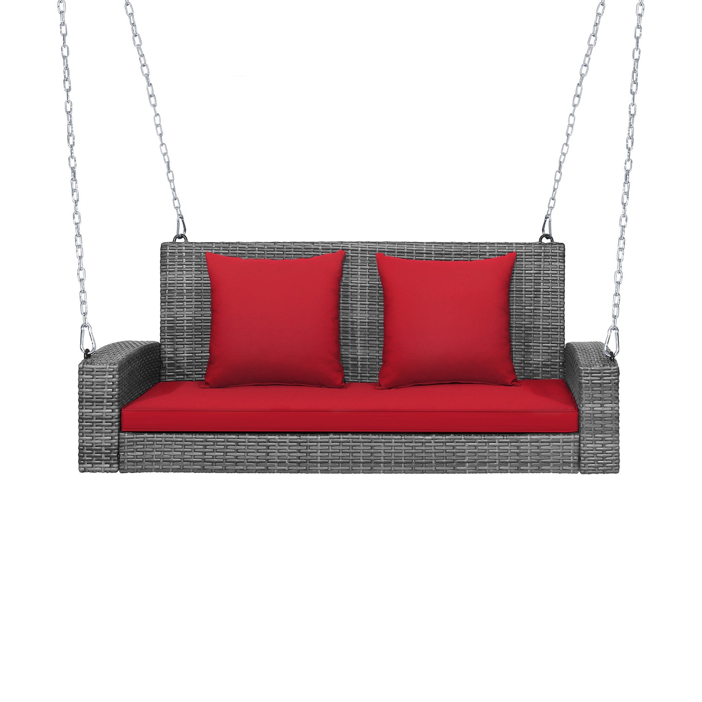 Patiojoy Outdoor Porch Swing Bench, Patio Wicker Hanging Swing with Rustproof Chains & Comfortable Cushions Off White/Turquoise/Red/Black