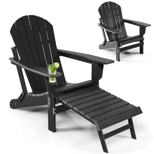 Patiojoy Wooden Adirondack Chair W/Ergonomic Design&Ottoman Outdoor Armchair Acacia Wood chair for Yard&Patio Black/Coffee/Grey/Turquoise/White