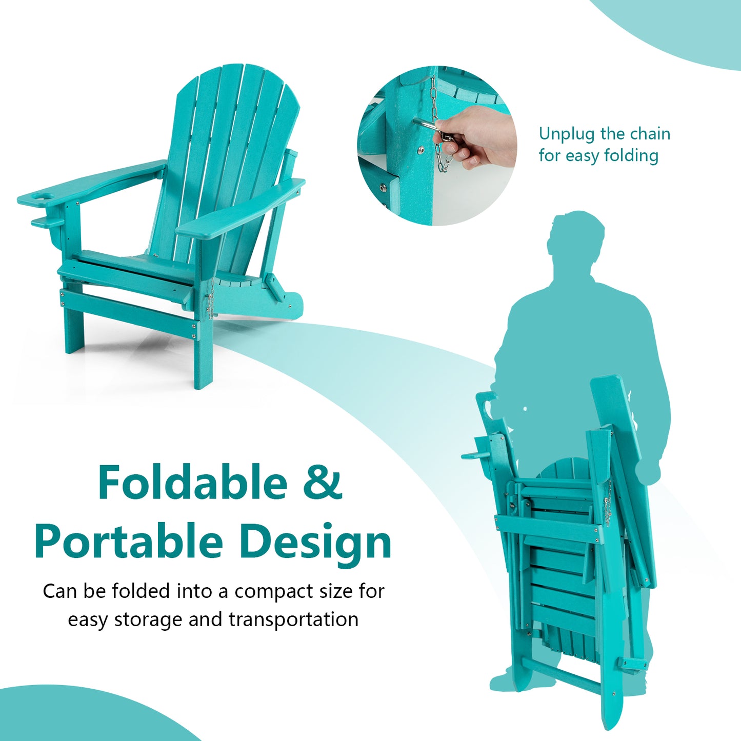 Patiojoy Wooden Adirondack Chair W/Ergonomic Design&Ottoman Outdoor Armchair Acacia Wood chair for Yard&Patio Black/Coffee/Grey/Turquoise/White