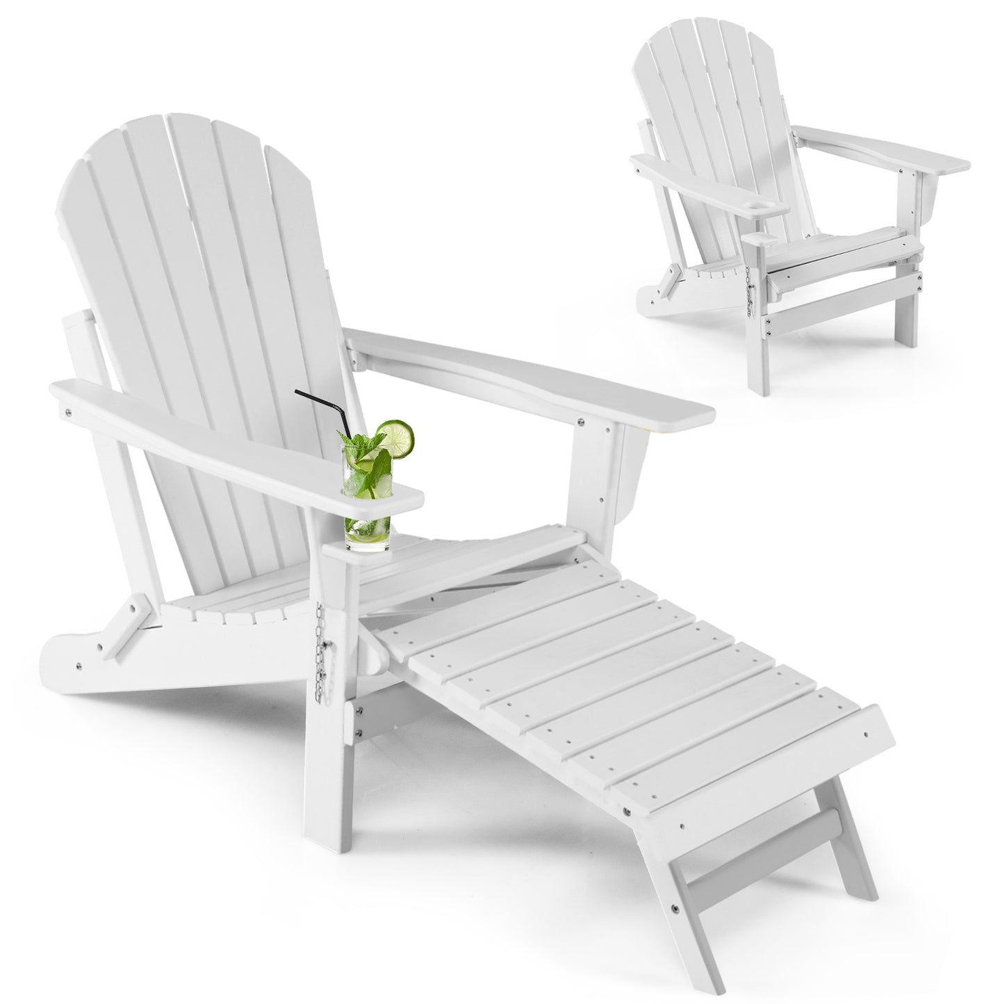 Patiojoy Wooden Adirondack Chair W/Ergonomic Design&Ottoman Outdoor Armchair Acacia Wood chair for Yard&Patio Black/Coffee/Grey/Turquoise/White