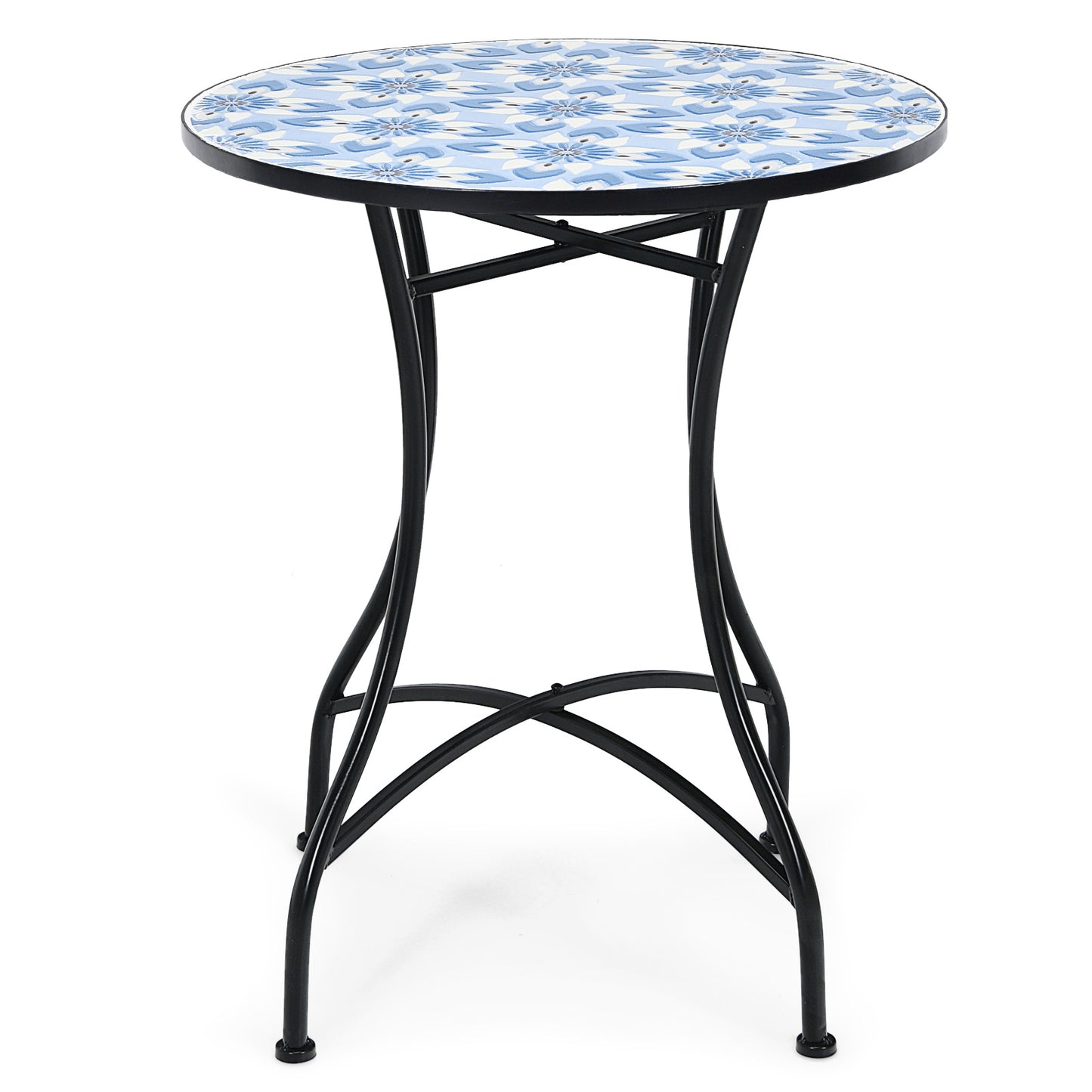 Topbuy 28.5inch Patio Mosaic Round Bistro Metal Table with HeavyDuty Steel Frame&Ceramic Tile Tabletop for Outdoor Garden Deck Backyard
