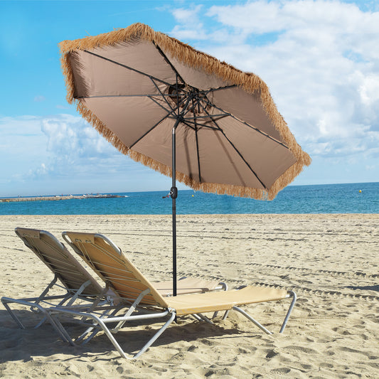 Topbuy 10 ft Patio Tiki Umbrella Outdoor Double-Top Thatch Umbrella W/ 30?? Tilting Design 11-Tier Endothermic Straw Heavy-Duty Steel Pole