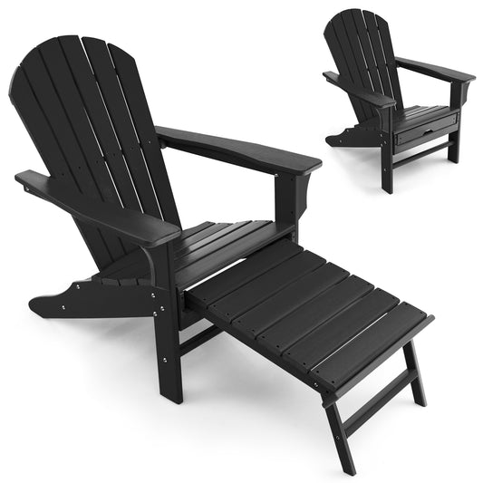 Patiojoy Wooden Adirondack Chair W/Ergonomic Design&Ottoman Outdoor Lounge Armchair Acacia Wood chair for Yard&Patio Black/Coffee/Grey/Turquoise/White