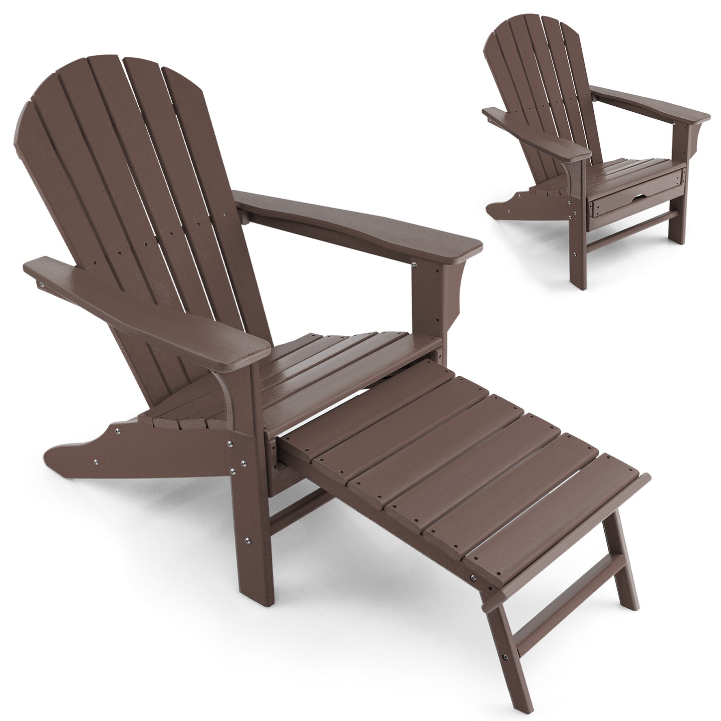 Patiojoy Wooden Adirondack Chair W/Ergonomic Design&Ottoman Outdoor Lounge Armchair Acacia Wood chair for Yard&Patio Black/Coffee/Grey/Turquoise/White