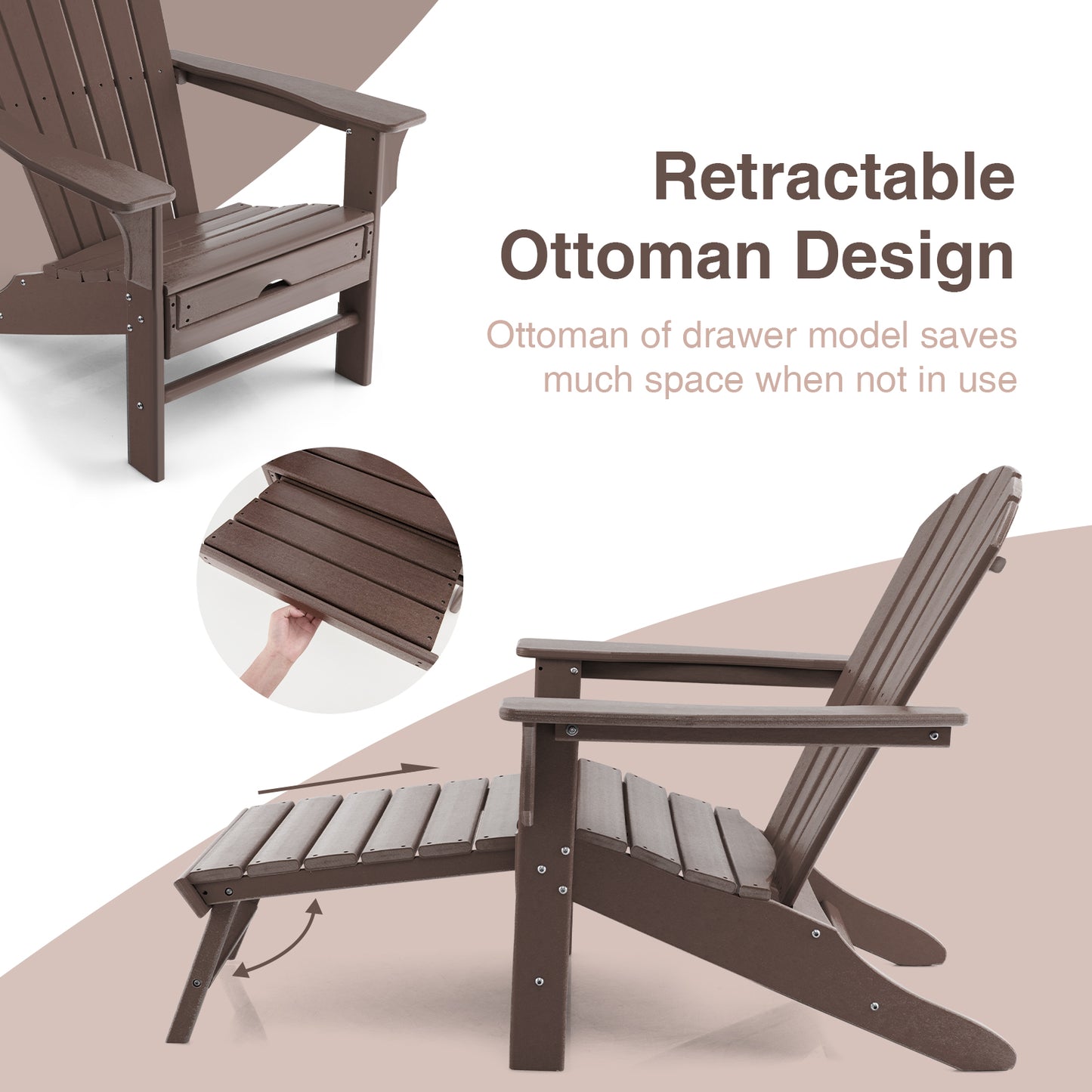 Patiojoy Wooden Adirondack Chair W/Ergonomic Design&Ottoman Outdoor Lounge Armchair Acacia Wood chair for Yard&Patio Black/Coffee/Grey/Turquoise/White