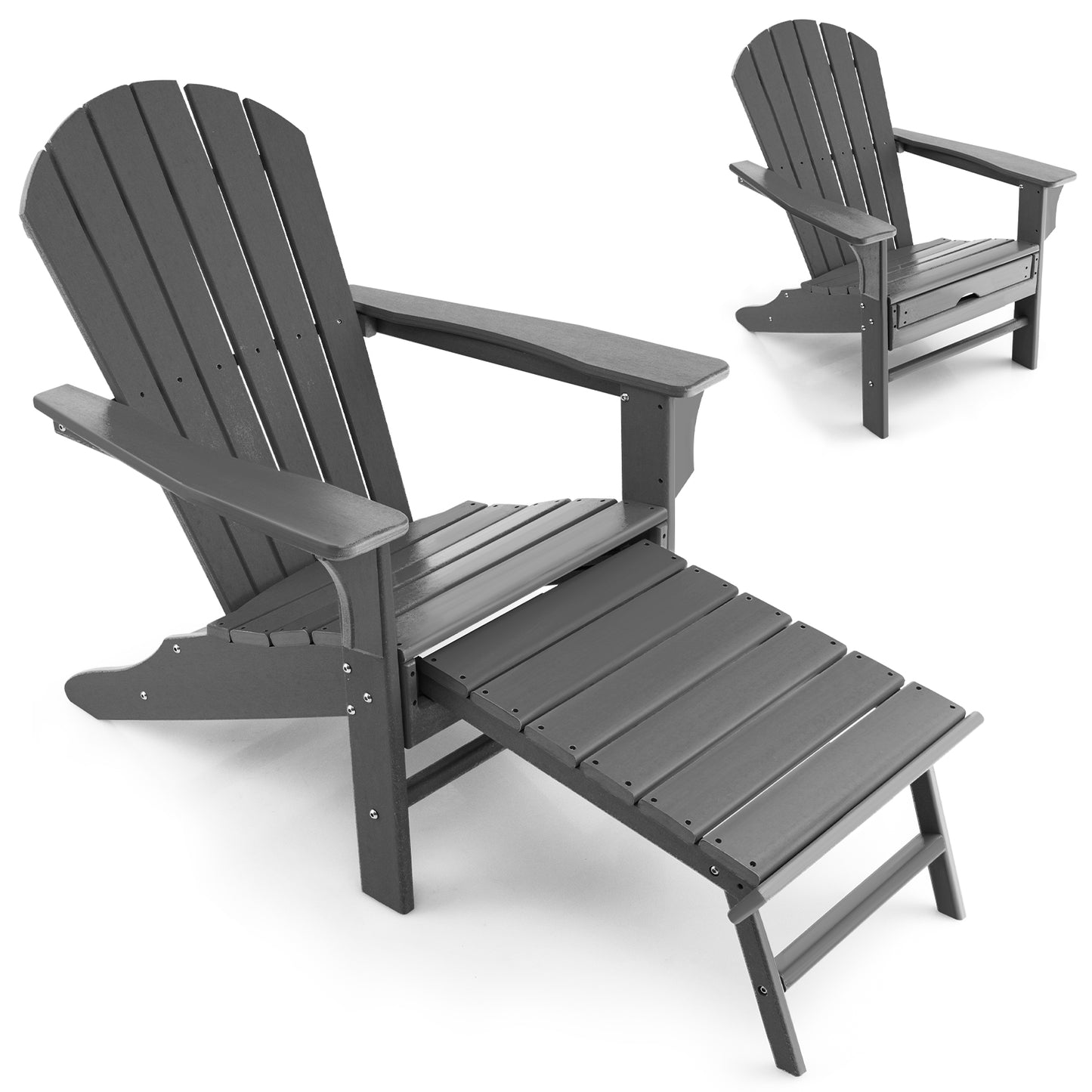 Patiojoy Wooden Adirondack Chair W/Ergonomic Design&Ottoman Outdoor Lounge Armchair Acacia Wood chair for Yard&Patio Black/Coffee/Grey/Turquoise/White