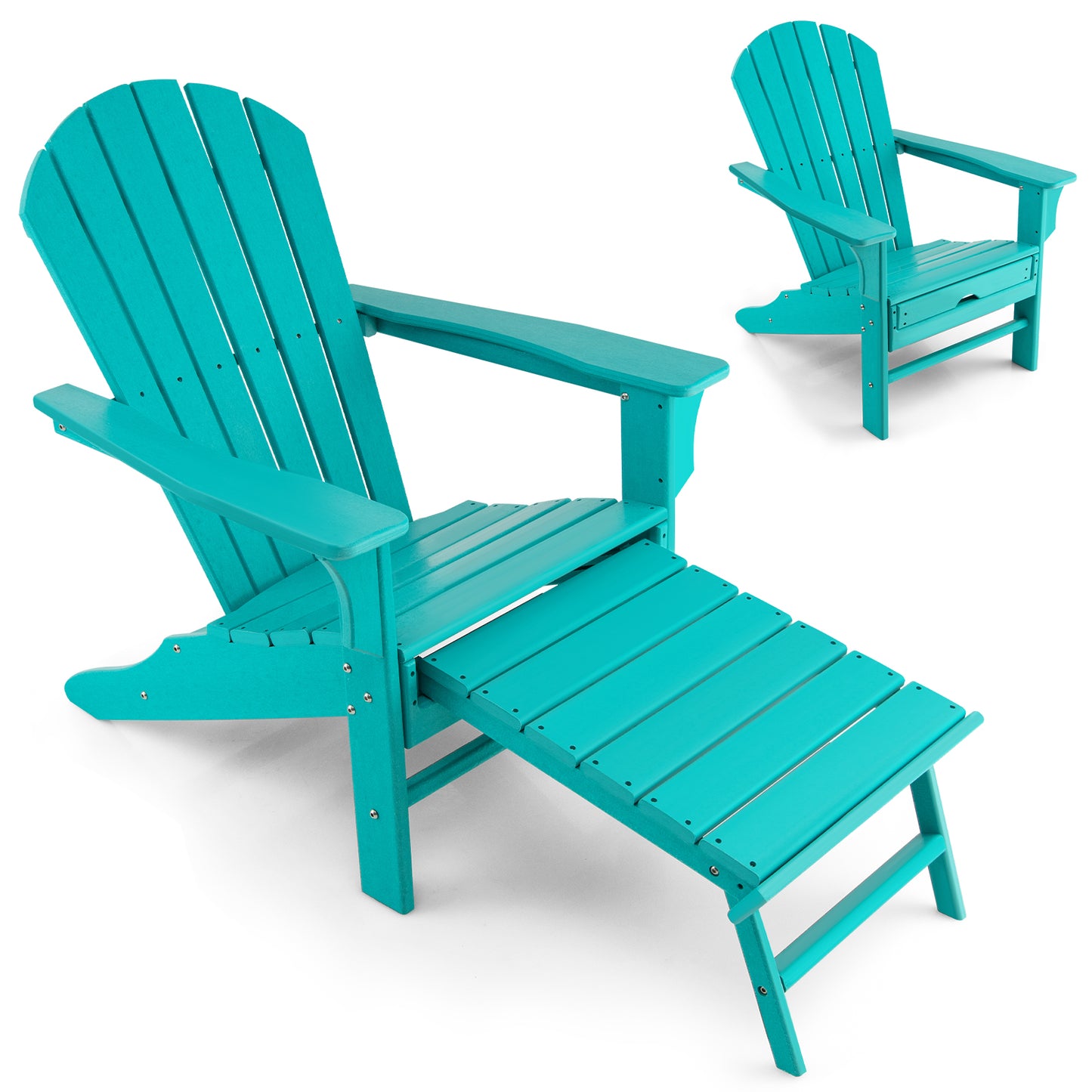 Patiojoy Wooden Adirondack Chair W/Ergonomic Design&Ottoman Outdoor Lounge Armchair Acacia Wood chair for Yard&Patio Black/Coffee/Grey/Turquoise/White